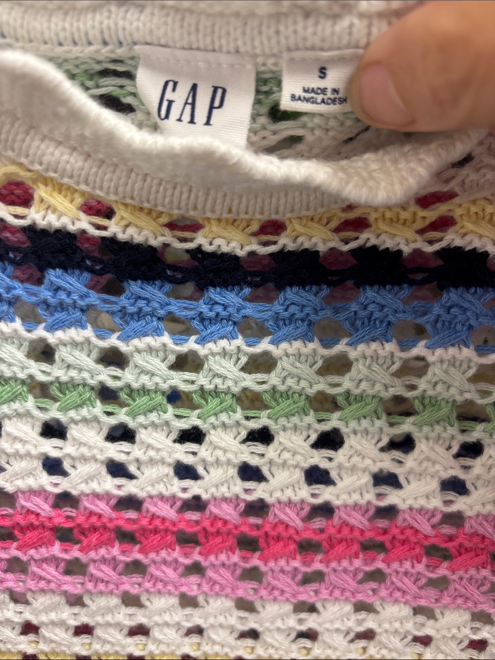Gap Crochet Stripe Short Sleeve Top - White & Multicolor Scalloped details Sz S - Picture 2 of 4